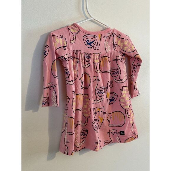 Tea Collection Long Sleeve Cat Dress Wrap Neck Dress Sz 9-12 Months - Picture 1 of 5